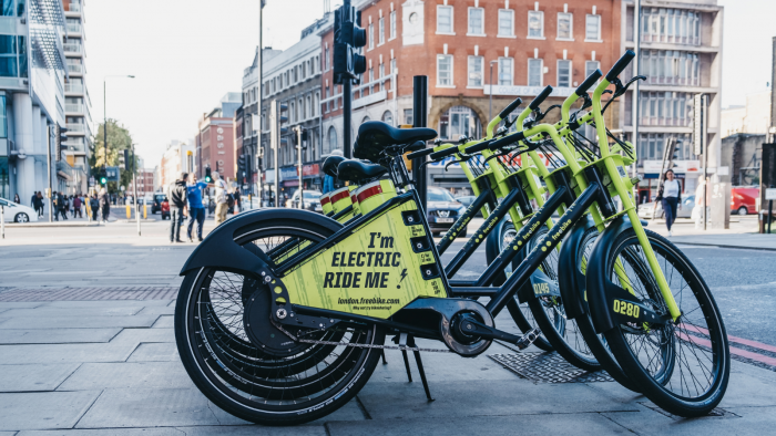 Electric bikes lined up in London