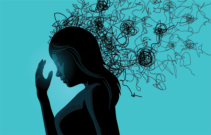 An illustration of a woman suffering with mental health issues